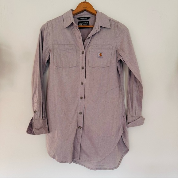 Carhartt WOMEN'S RUGGED FLEX® RELAXED FIT FLANNEL LONG-SLEEVE PLAID TUNIC Sz XS - Picture 2 of 10